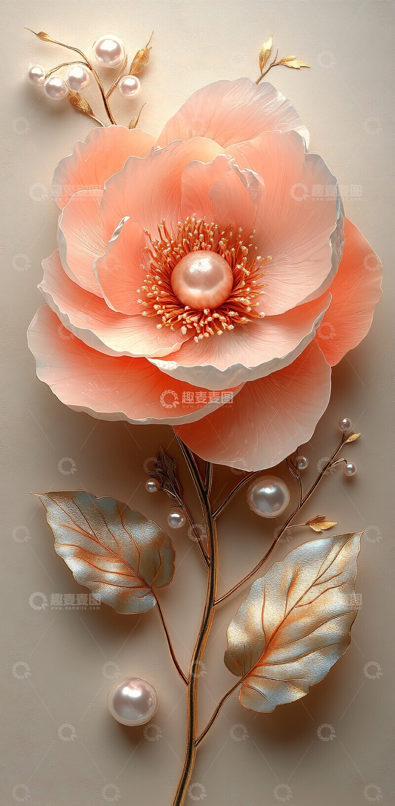 高清大图下载【趣麦麦图】粉色牡丹珍珠图1