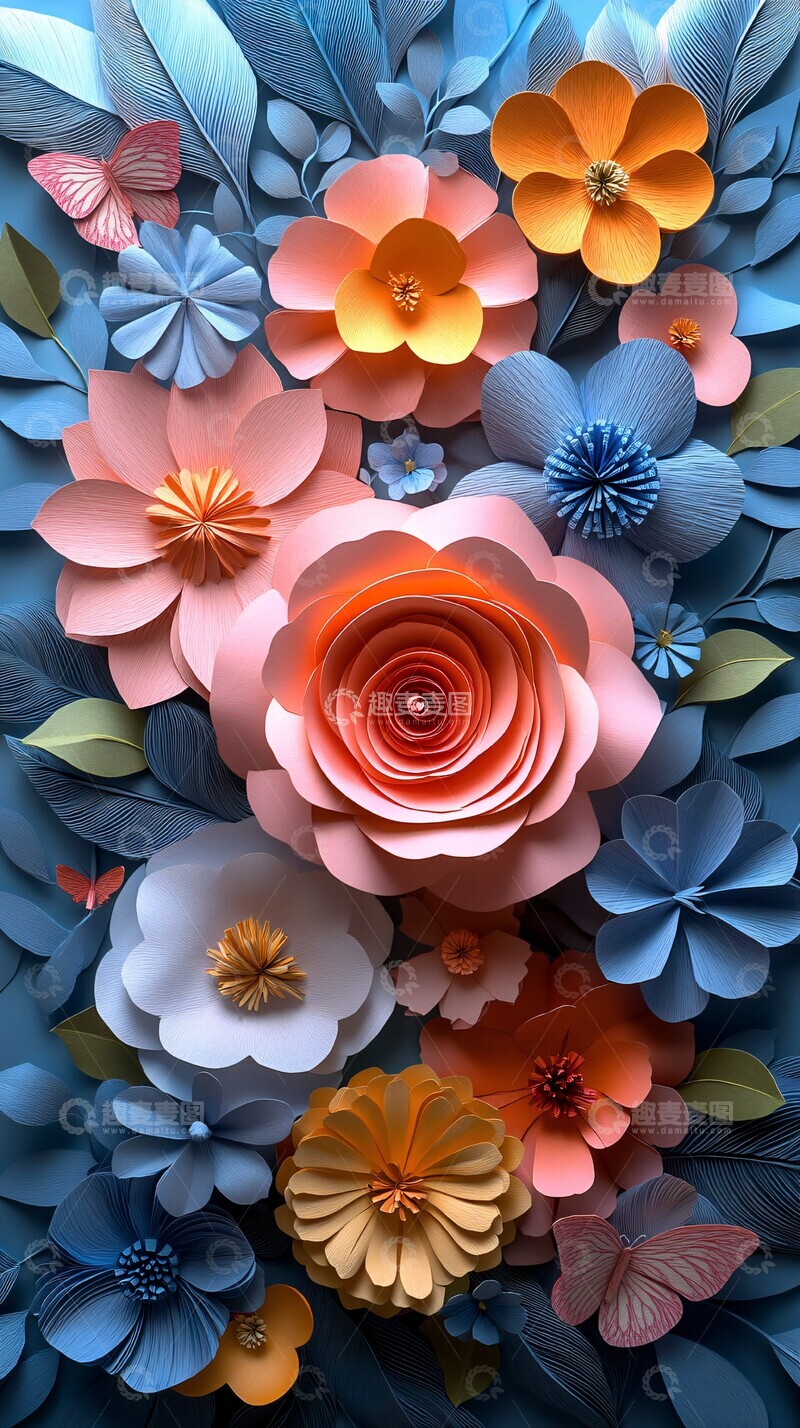 高清大图下载【趣麦麦图】-花卉剪纸装饰图案1