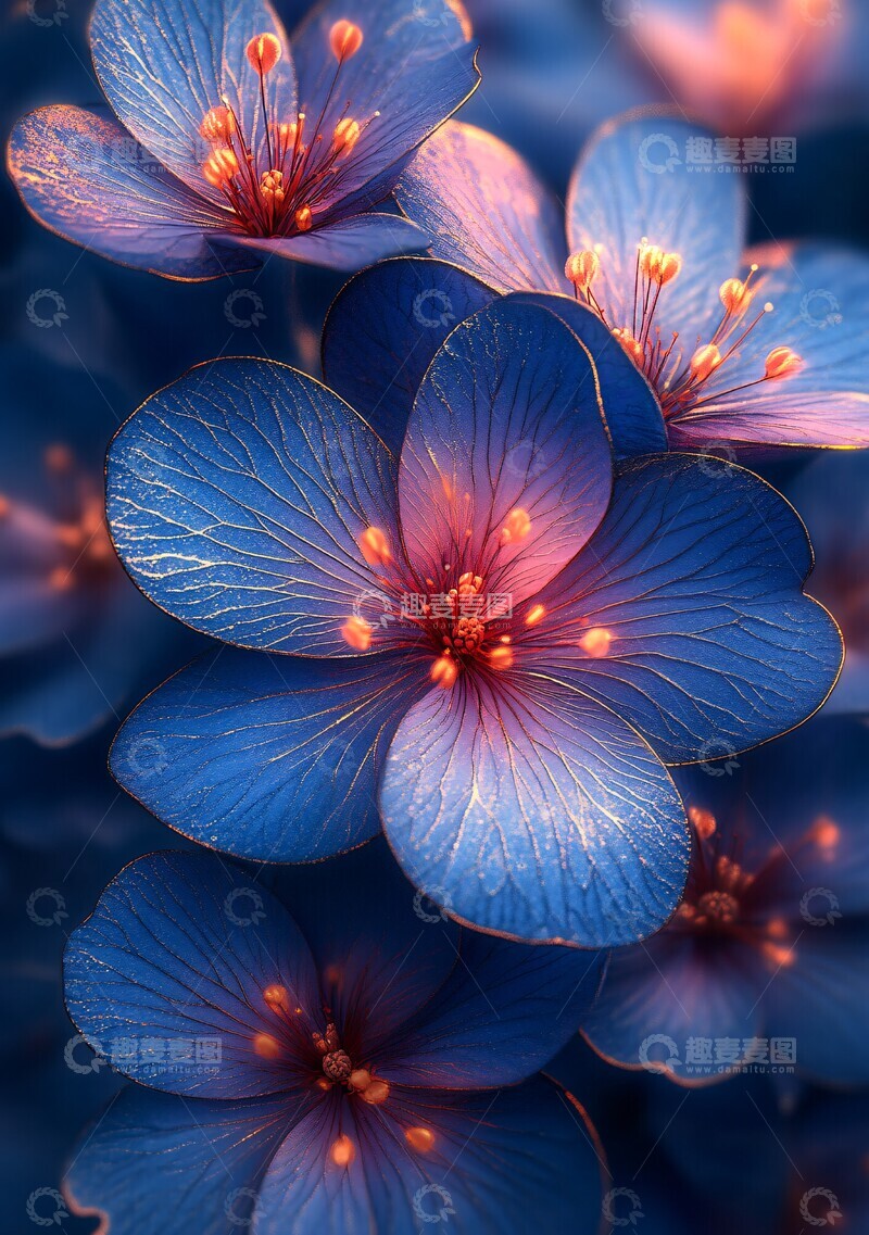 高清大图下载【趣麦麦图】紫色花朵与青蓝线条1