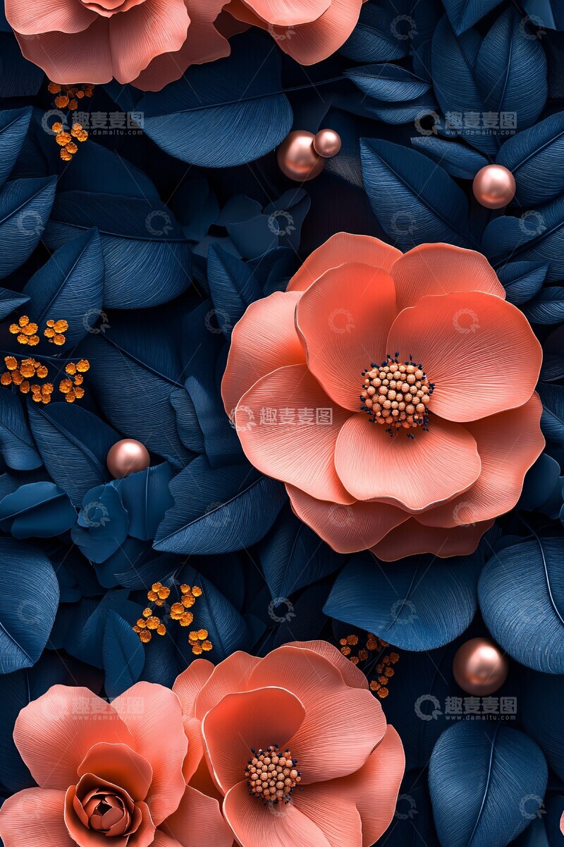 高清大图下载【趣麦麦图】粉色珊瑚花珍珠背景1