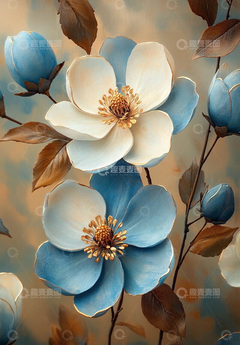 高清大图下载【趣麦麦图】蓝白花朵壁纸3