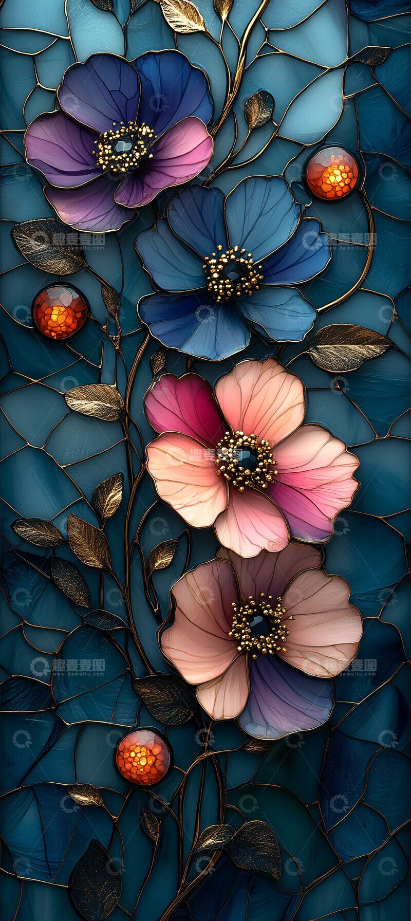 高清大图下载【趣麦麦图】粉色紫蓝色花纹1