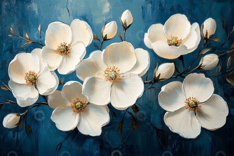 高清大图下载【趣麦麦图】白色花朵蓝色背景1