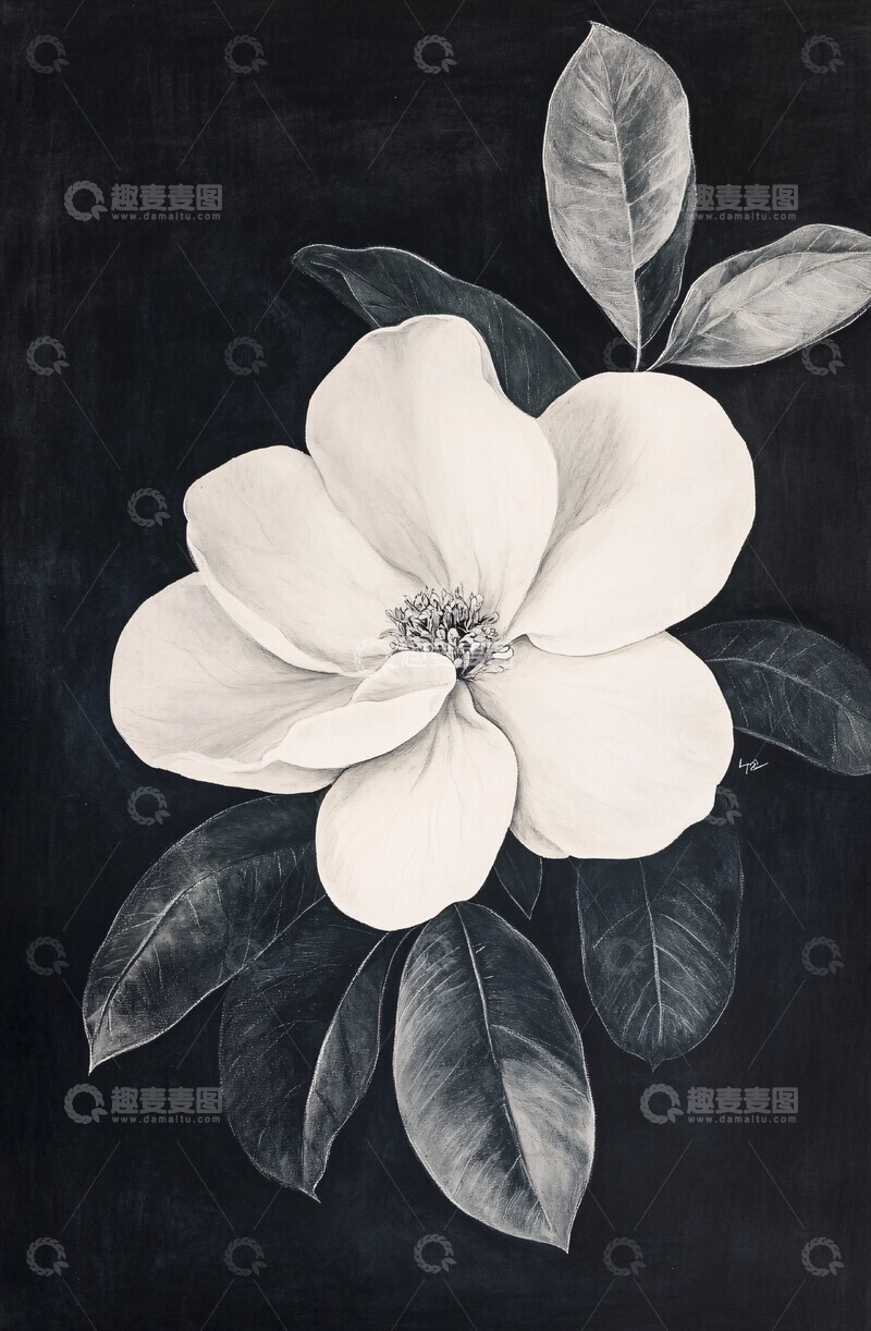 高清大图下载【趣麦麦图】黑白花卉油画