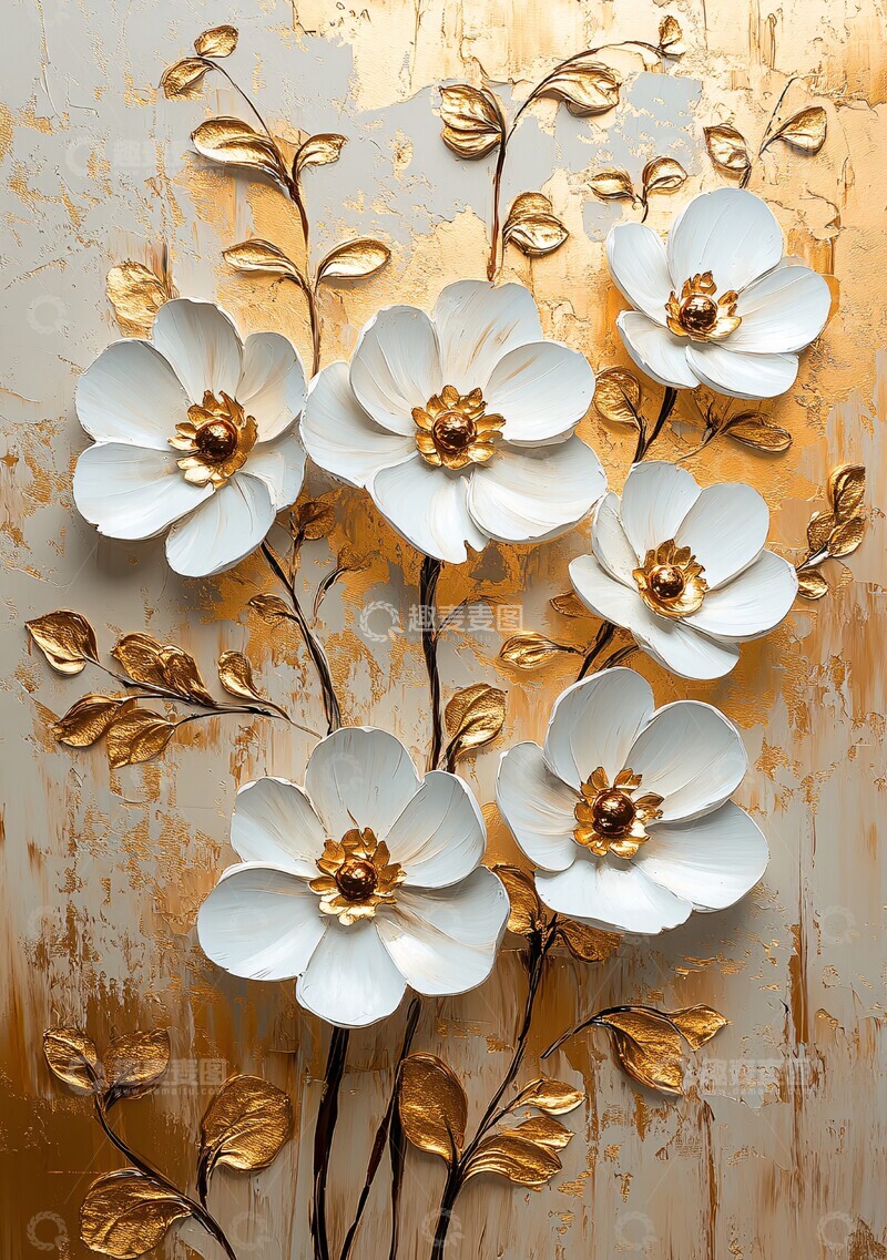 高清大图下载【趣麦麦图】白花金叶油画1