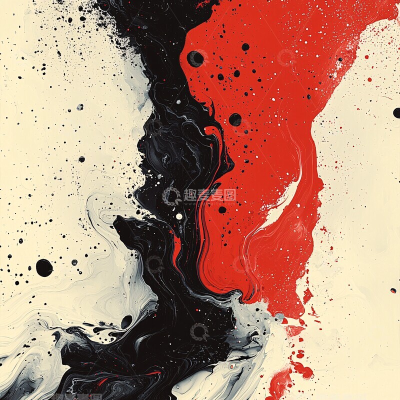 高清大图下载【趣麦麦图】黑红白混合泼墨1