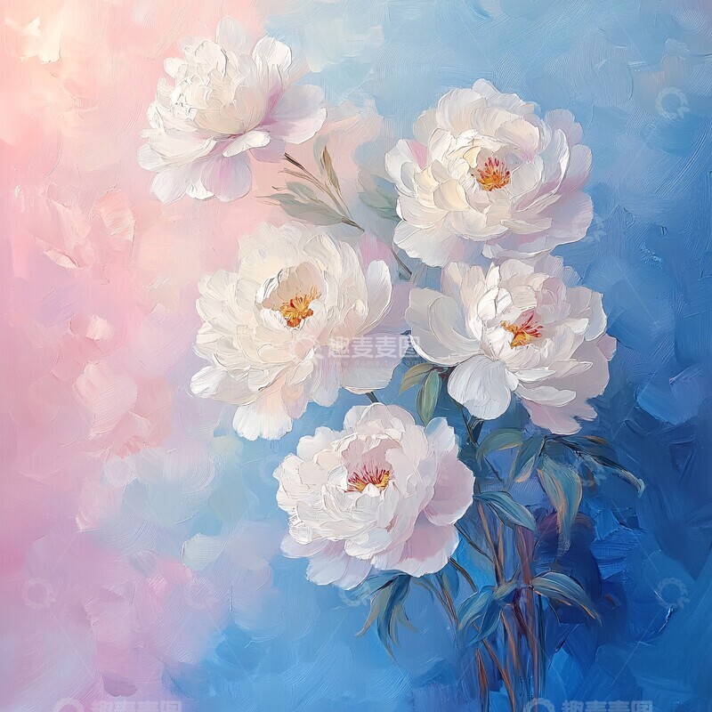 高清大图下载【趣麦麦图】白色芍药油画3