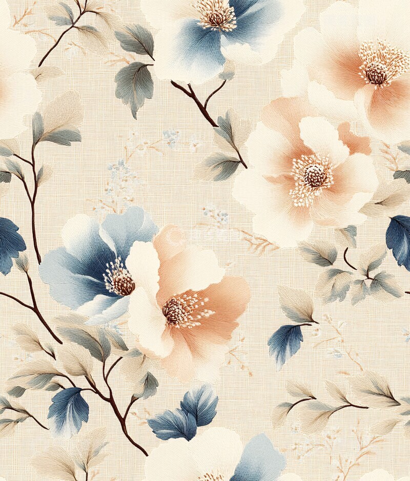 高清大图下载【趣麦麦图】白蓝桃绣花纹样1