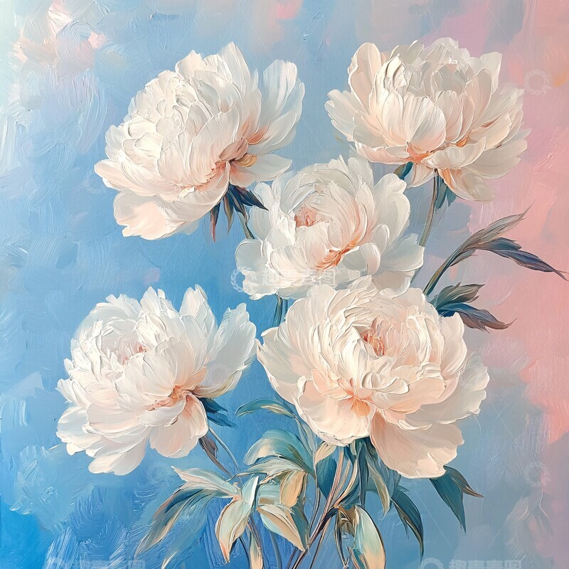 高清大图下载【趣麦麦图】白色芍药油画2