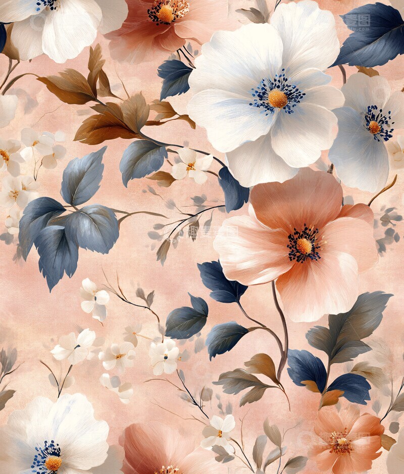 高清大图下载【趣麦麦图】白蓝桃绣花纹样3