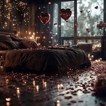 玫瑰花瓣心形气球装饰