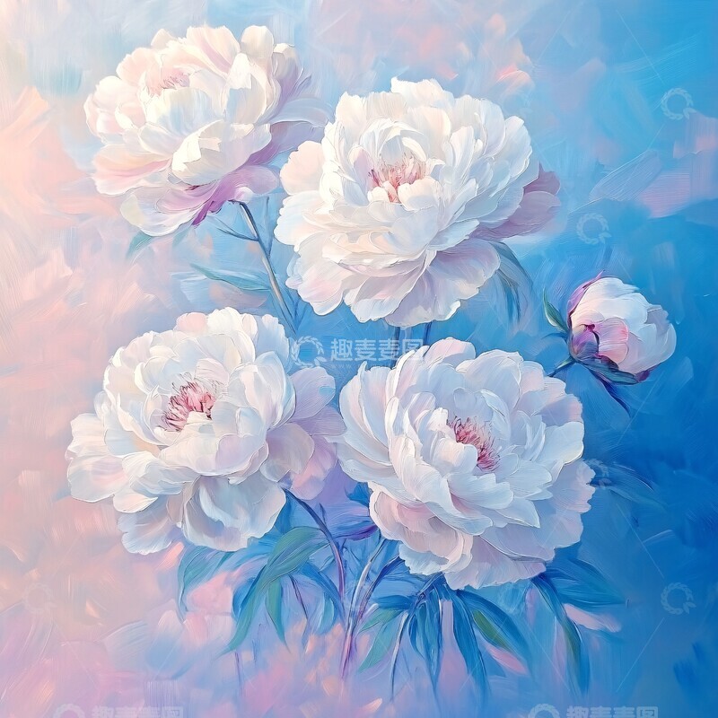 高清大图下载【趣麦麦图】白色芍药油画