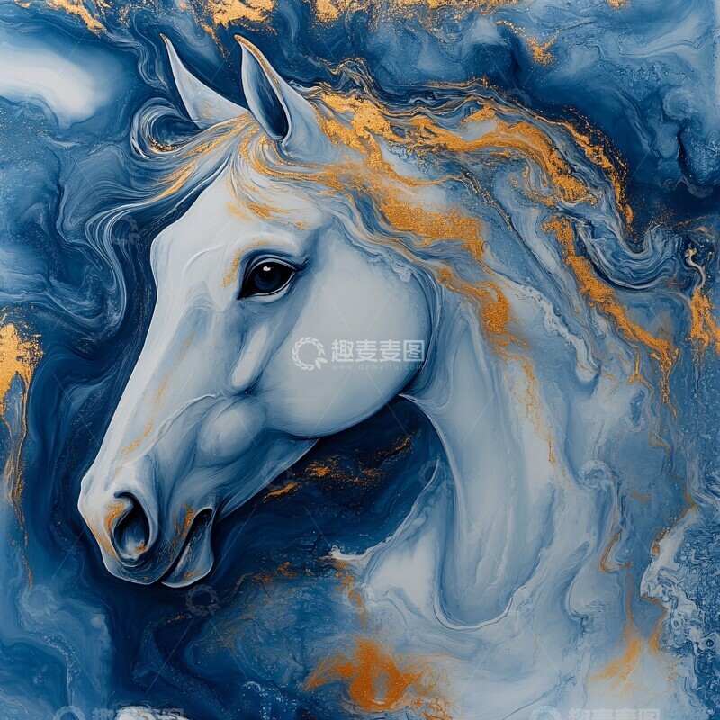 高清大图下载【趣麦麦图】马与流动墨画