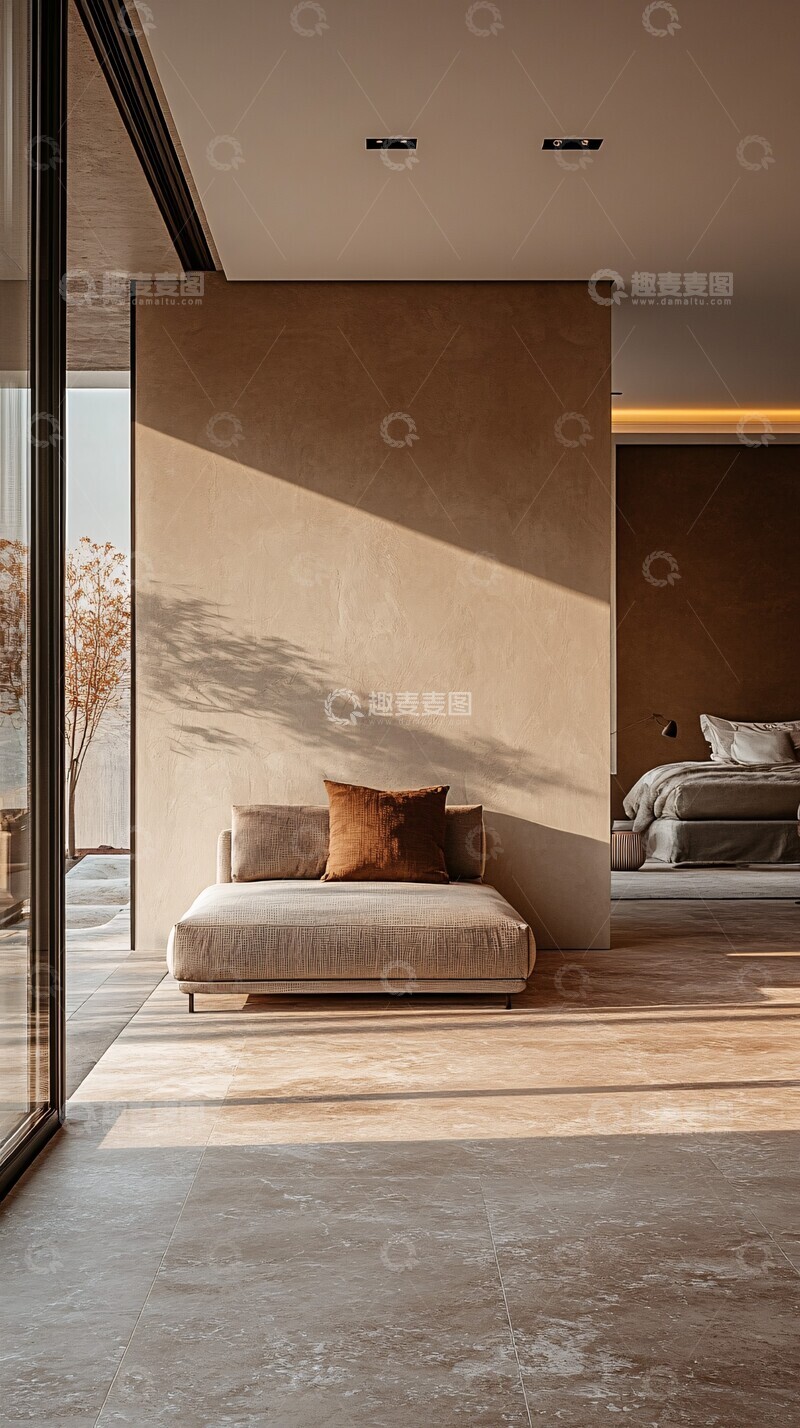 高清大图下载【趣麦麦图】浅棕墙面现代卧室2