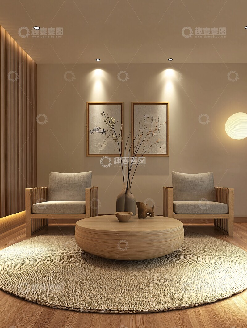 高清大图下载【趣麦麦图】-木地板圆毯低桌2