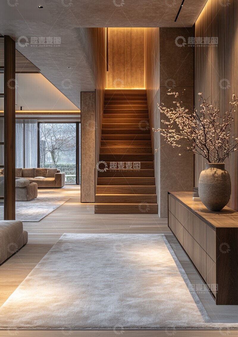 高清大图下载【趣麦麦图】木板墙玻璃门走廊