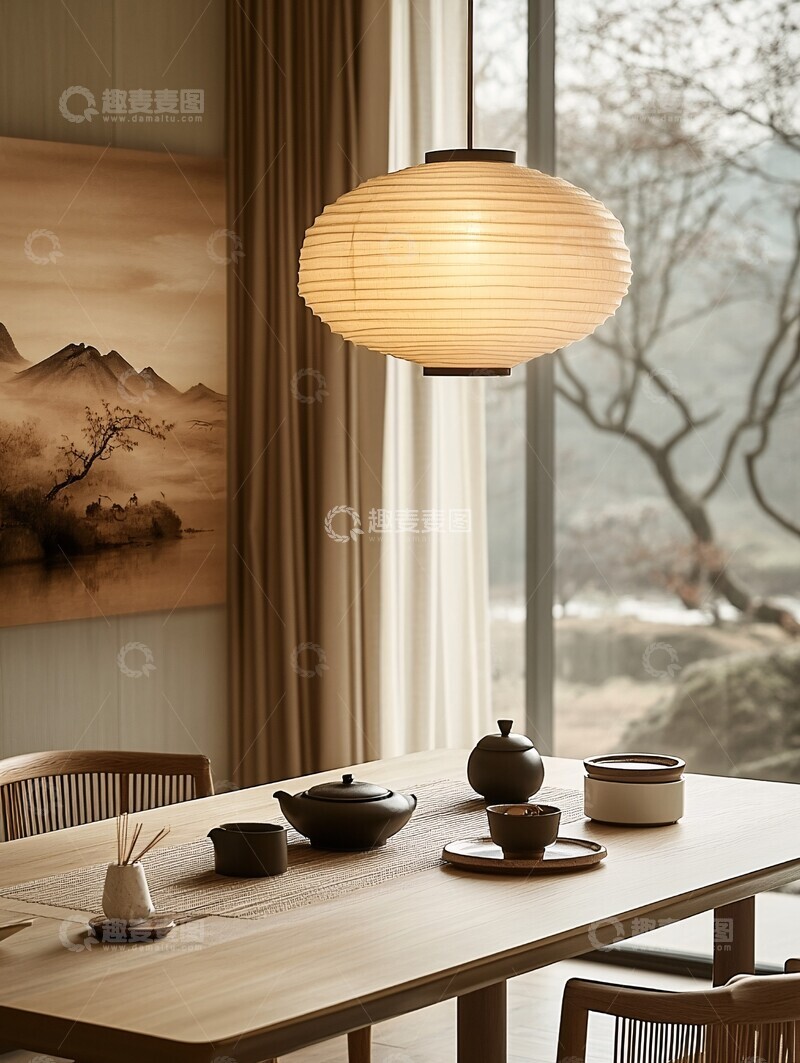 高清大图下载【趣麦麦图】木桌茶席秋景图