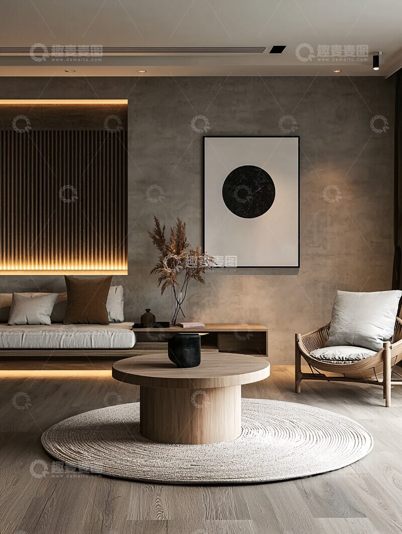 高清大图下载【趣麦麦图】-木地板圆毯低桌3