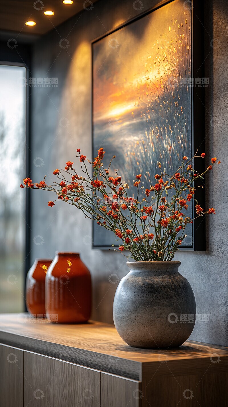 高清大图下载【趣麦麦图】花盆与墙画花盆天花板摄影