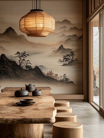 木桌茶席秋景图1
