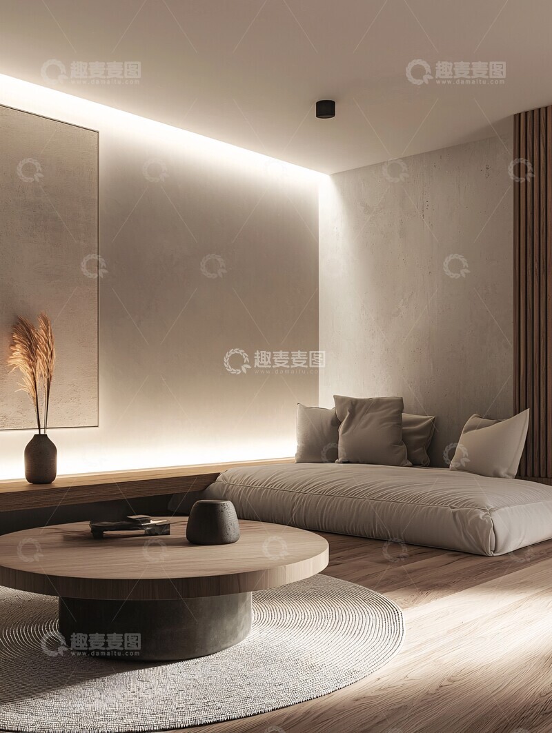 高清大图下载【趣麦麦图】木地板圆毯低桌1