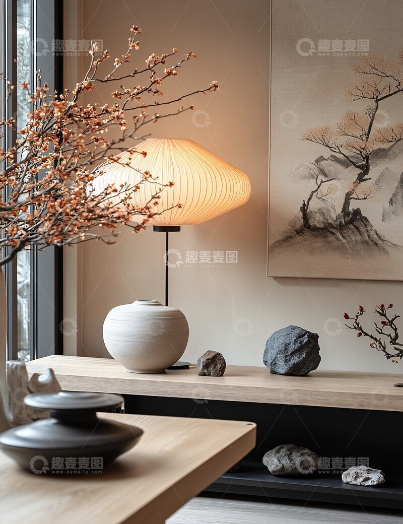 高清大图下载【趣麦麦图】中式简约书桌场景1