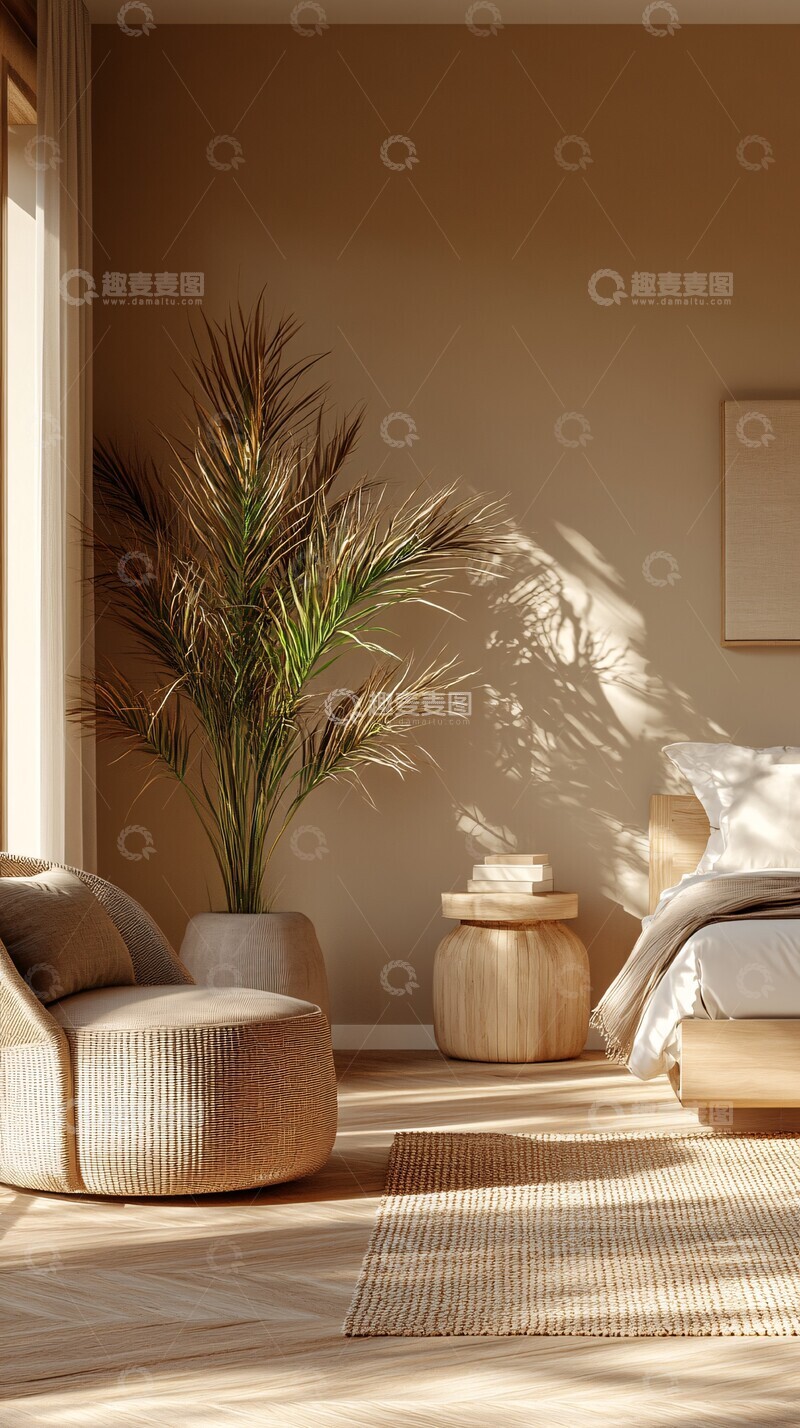 高清大图下载【趣麦麦图】浅棕墙面现代卧室3