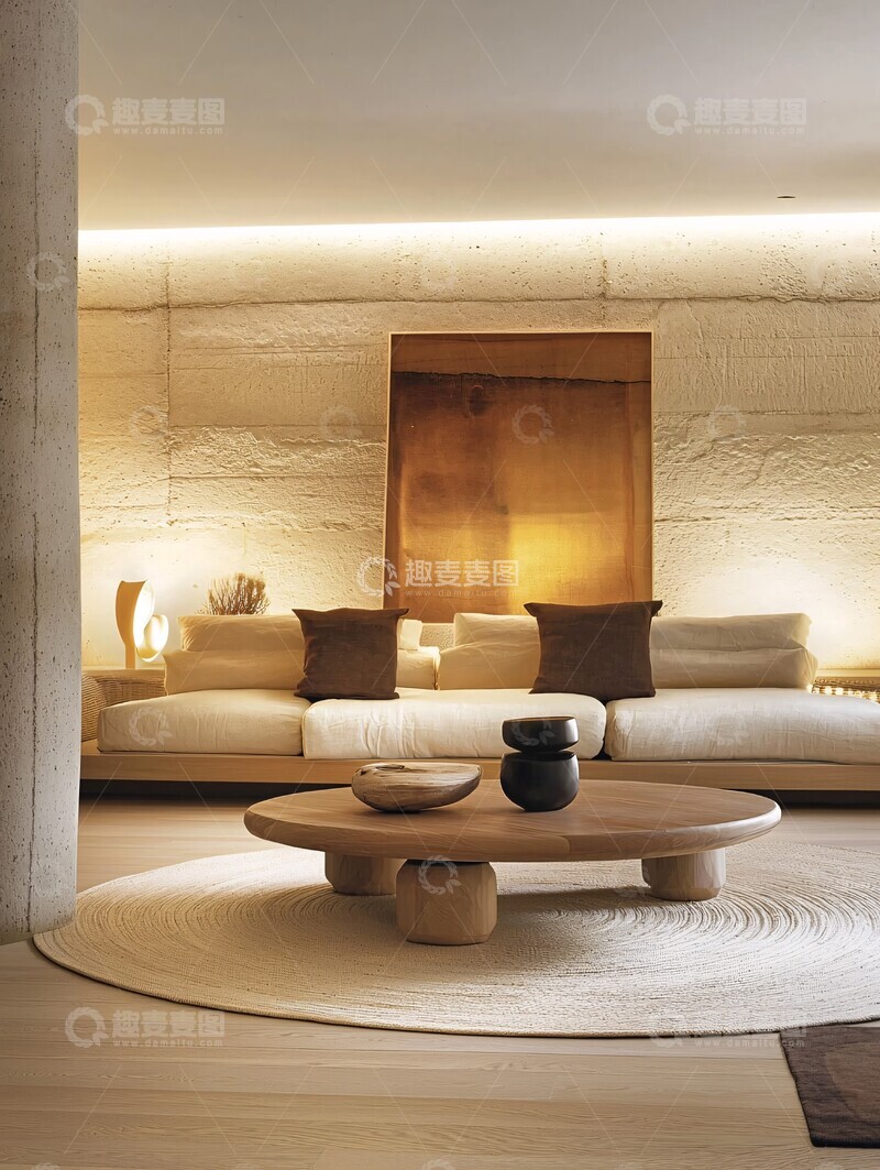 高清大图下载【趣麦麦图】-木地板圆毯低桌