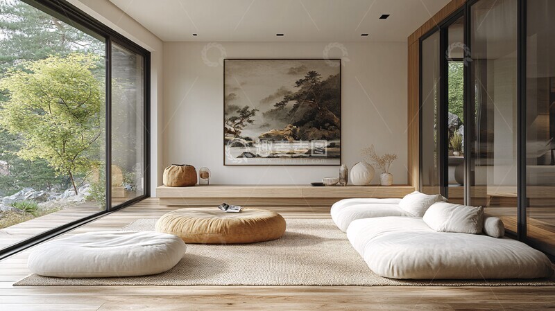 高清大图下载【趣麦麦图】白墙木椅高顶客厅