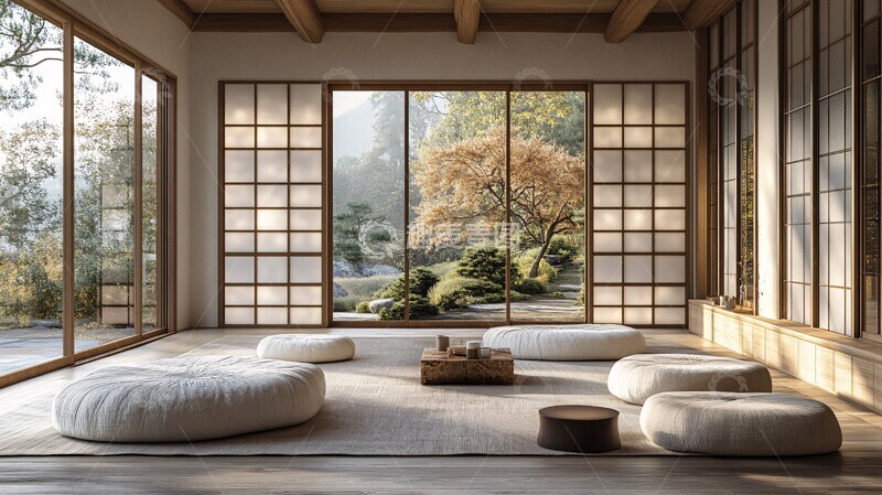 高清大图下载【趣麦麦图】白墙木椅高顶客厅1