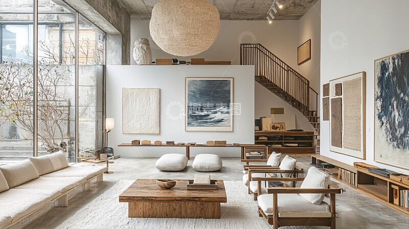 高清大图下载【趣麦麦图】白色墙壁木质家具3