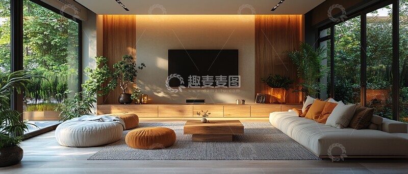 高清大图下载【趣麦麦图】木质温馨客厅设计2