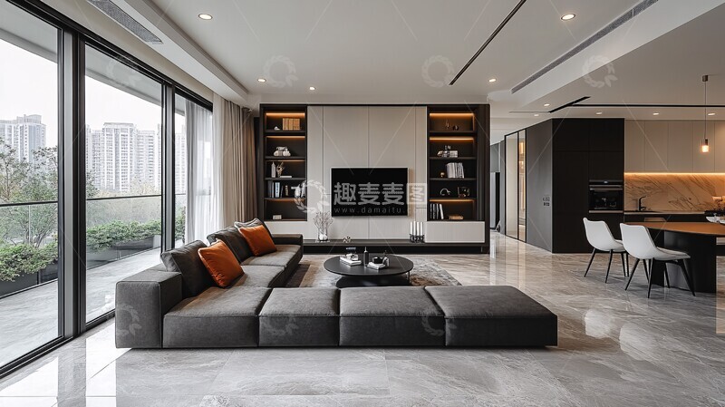 高清大图下载【趣麦麦图】黑白灰简约客厅2