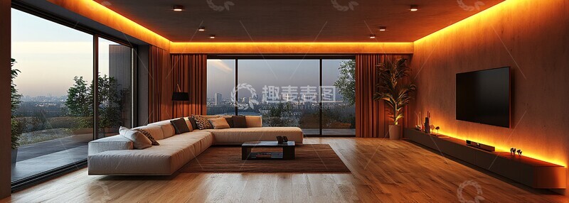 高清大图下载【趣麦麦图】木地板白沙发电视墙1