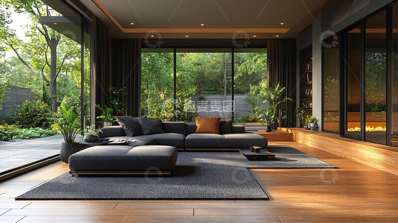 高清大图下载【趣麦麦图】木地板黑色窗帘客厅1