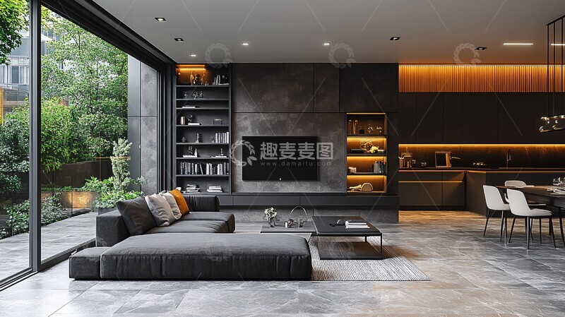 高清大图下载【趣麦麦图】黑白灰简约客厅3