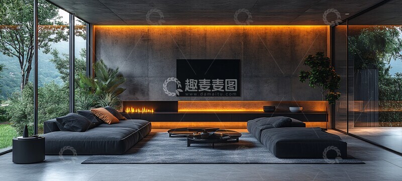 高清大图下载【趣麦麦图】黑色沙发客厅2