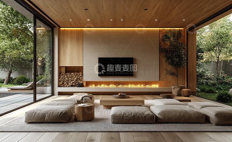 高清大图下载【趣麦麦图】木质天花板客厅2