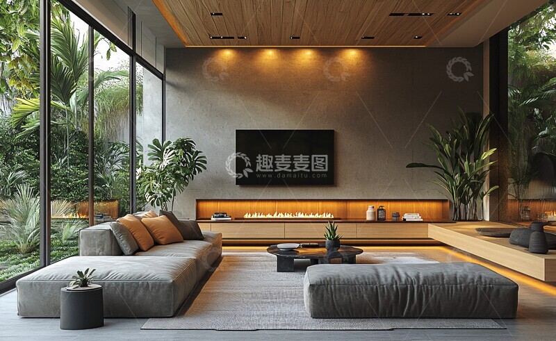 高清大图下载【趣麦麦图】木质天花板客厅3