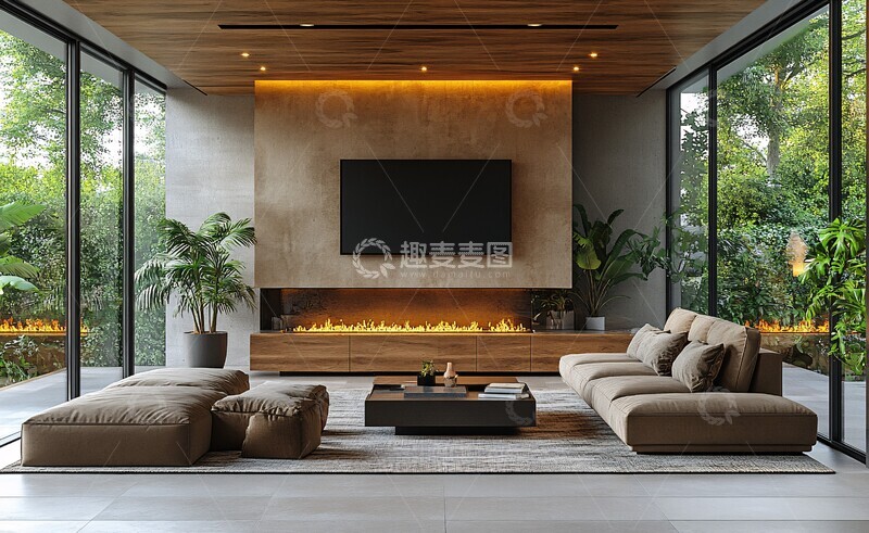 高清大图下载【趣麦麦图】木质天花板客厅