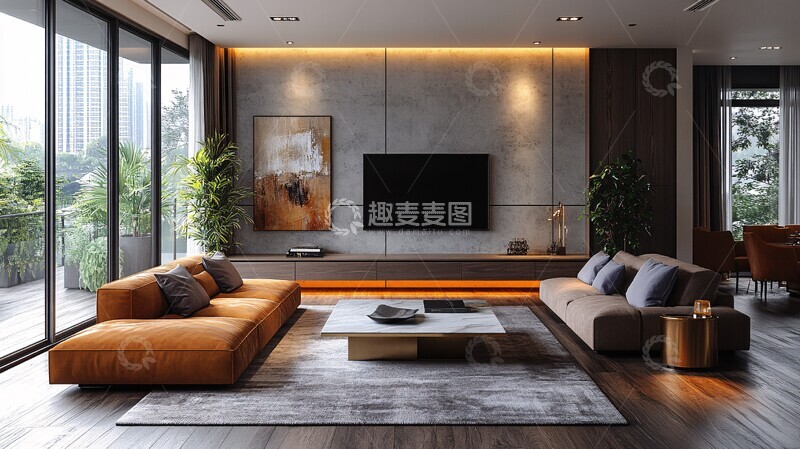 高清大图下载【趣麦麦图】-现代客厅木地板浅色调1