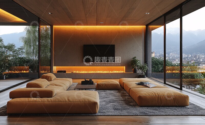 高清大图下载【趣麦麦图】木质天花板客厅1