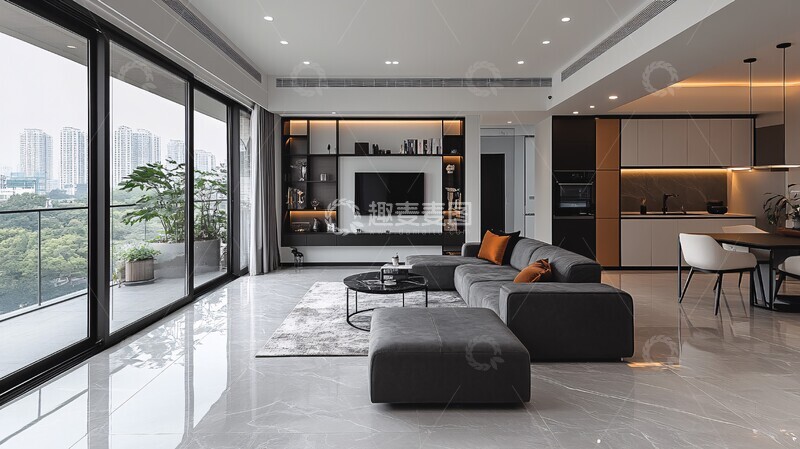 高清大图下载【趣麦麦图】黑白灰简约客厅