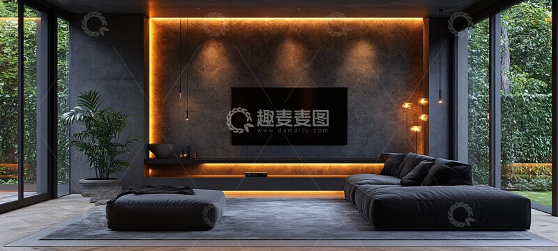 高清大图下载【趣麦麦图】黑色沙发客厅1