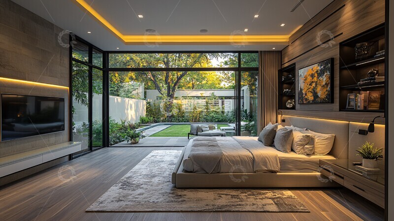 高清大图下载【趣麦麦图】主卧工作台嵌入电视1