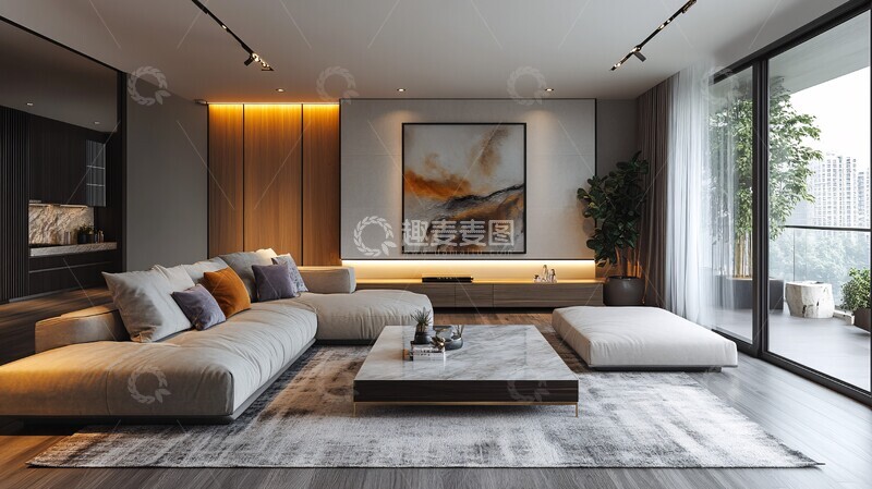 高清大图下载【趣麦麦图】现代客厅木地板浅色调
