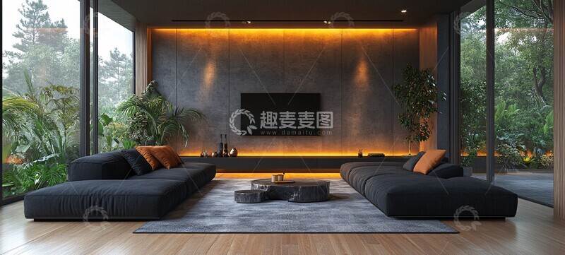 高清大图下载【趣麦麦图】黑色沙发客厅3