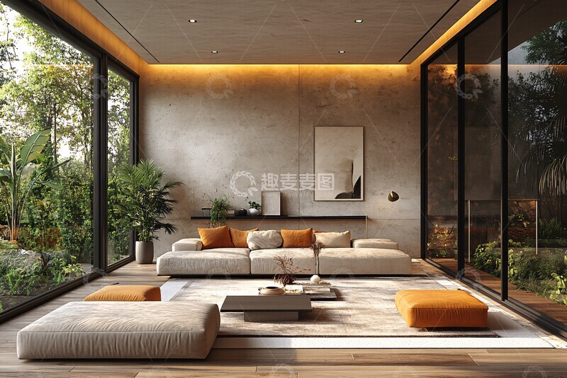 高清大图下载【趣麦麦图】中性色调客厅设计1