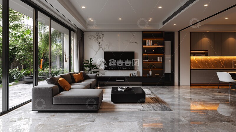 高清大图下载【趣麦麦图】黑白灰简约客厅1