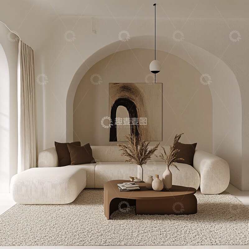 高清大图下载【趣麦麦图】奶油色圆润客厅3